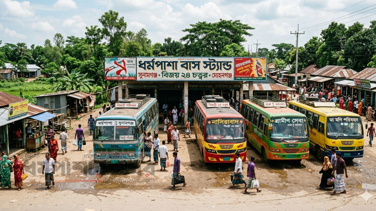 ধর্মপাশায় বাস কাউন্টারে দ্বিগুণ ভাড়া আদায়ের অভিযোগ, যাত্রীদের ভোগান্তি